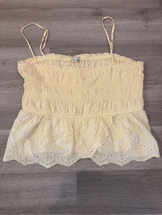 American Eagle Outfitters Tops - American Eagle Outfitters Yellow Smocked Eyelet Cami